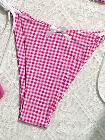 Sunset Charm Plaid Bikini With Bows Sunset and Swim