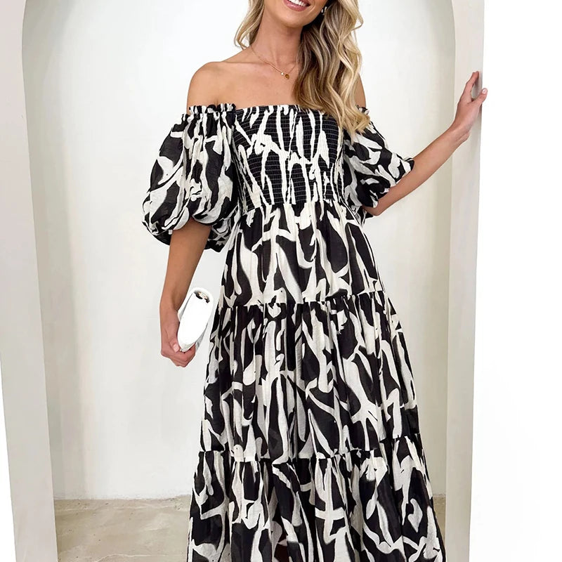 Enchanted Bloom Off-Shoulder Boho Maxi Dress [Spirit and Rebel]   