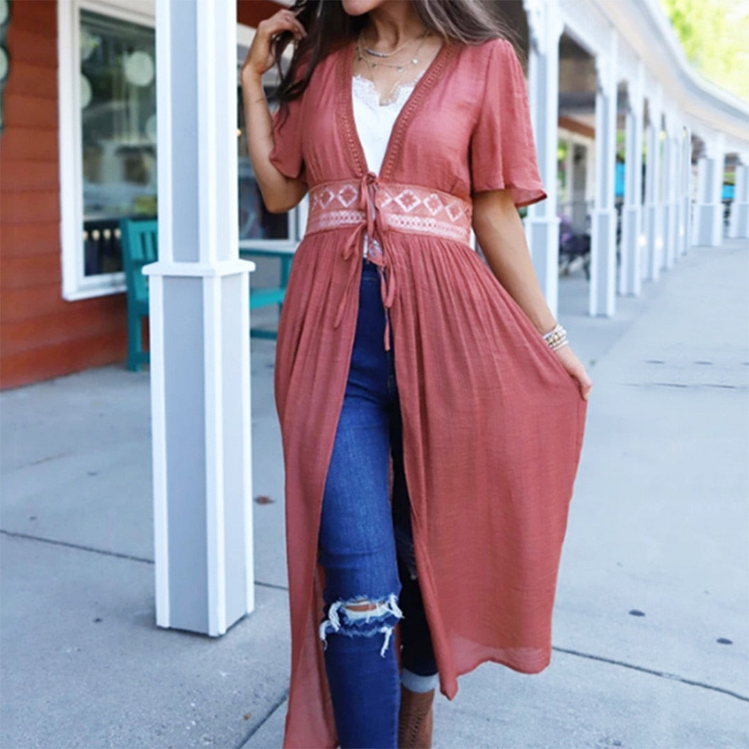 Boho Flow Mesh Sheer Beach Cover Up Sunset and Swim