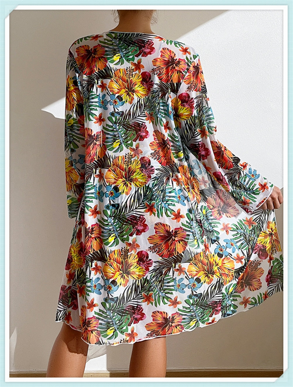 Floral Print Modest Knot Front Bikini including Cover Up Shirt [Spirit and Rebel]