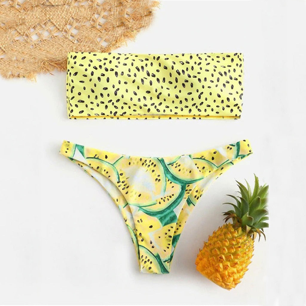 Watermelon Summer Crush Bandeau Bikini [Spirit and Rebel] Yellow S