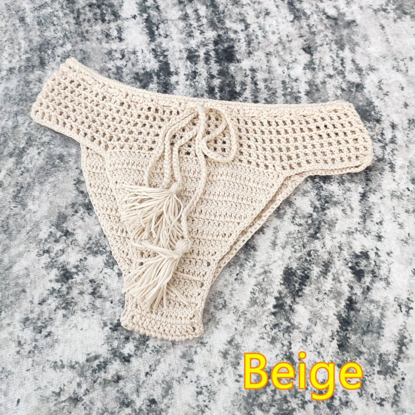 Handmade Tassel Crochet Bikini Bottoms [Spirit and Rebel] Beige S