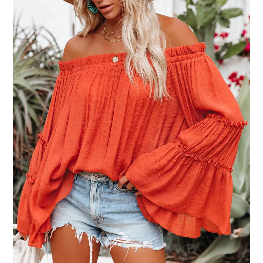 Spirit and Rebel Stunning Off Shoulder Long Sleeve Blouse [Spirit and Rebel]   