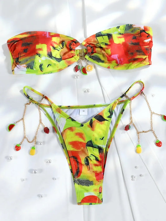 Fruit Paradise Bandeau Bikini Sunset and Swim