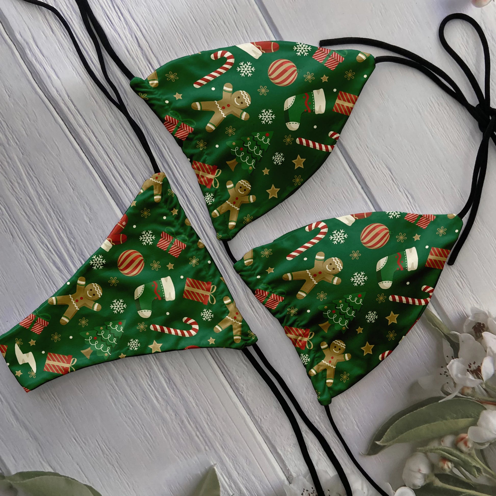 Winter Wonderland Christmas Triangle Bikini [Spirit and Rebel] Green One Size