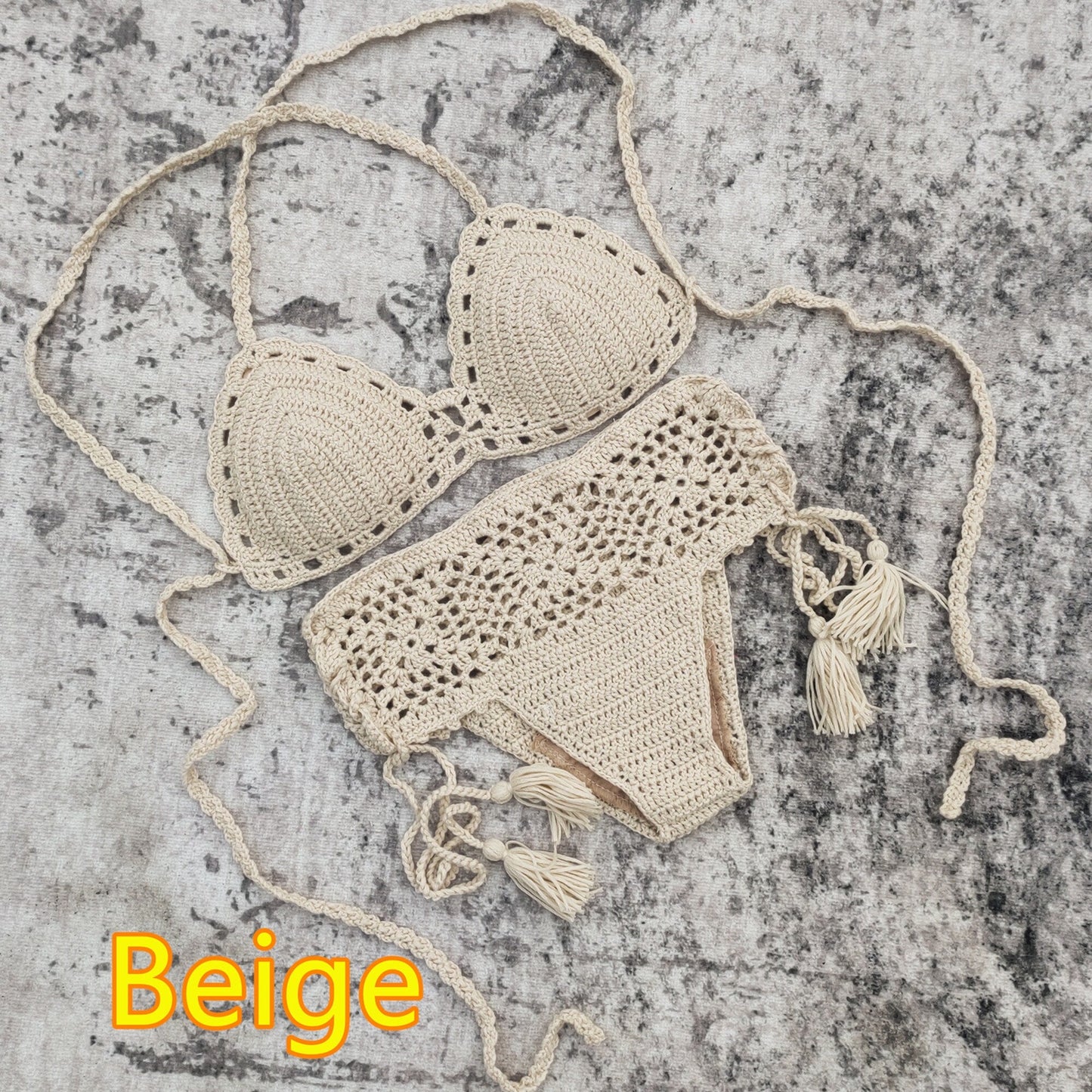 Beach Bliss Crochet Boho Bikini [Spirit and Rebel] Beige S