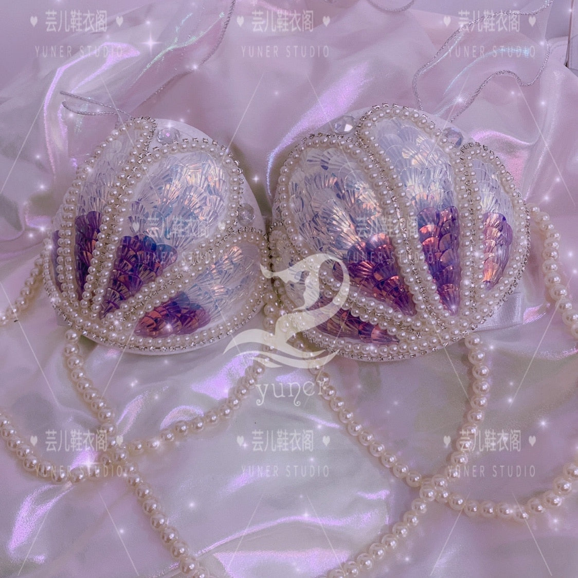 Aqua Opulence Handmade Diamond Pearl Mermaid Bikini Set [Spirit and Rebel] 3 S