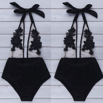 Ultra Hot Mesh See Through Floral Swimsuit Sunset and Swim Black S