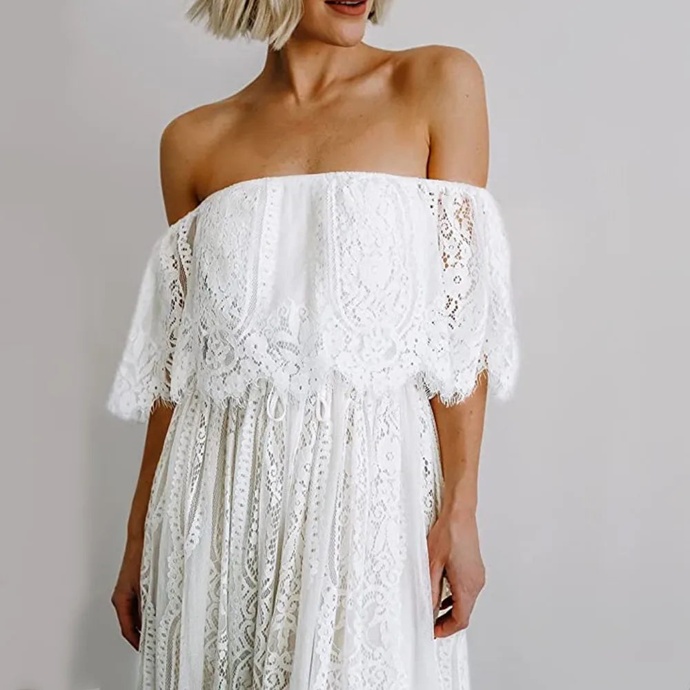 Majestic White Lace Off Shoulder Boho Dress [Spirit and Rebel]   