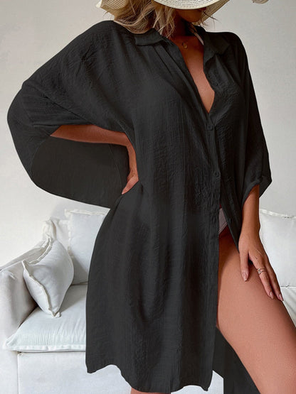 Hamptons Holiday Loose Breathable Swimsuit Cover Up Shirt [Spirit and Rebel]