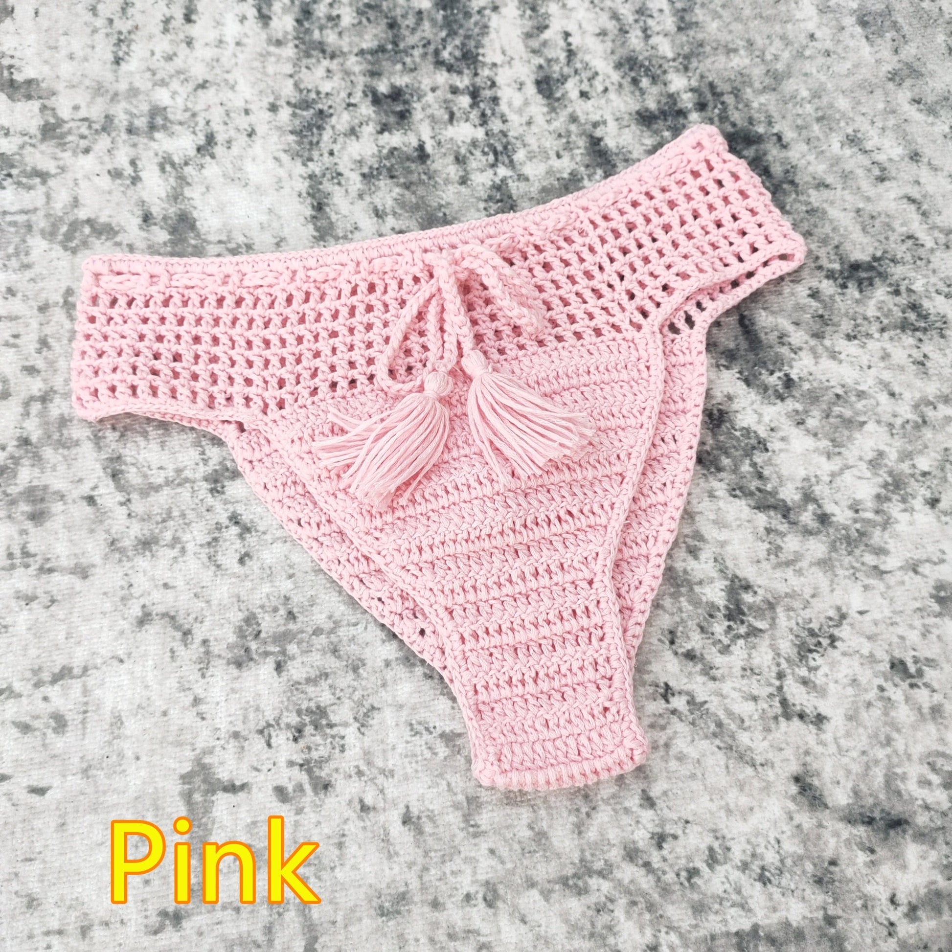 Handmade Tassel Crochet Bikini Bottoms [Spirit and Rebel] Pink S