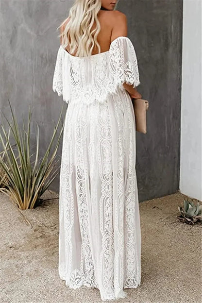 Majestic White Lace Off Shoulder Boho Dress [Spirit and Rebel]   