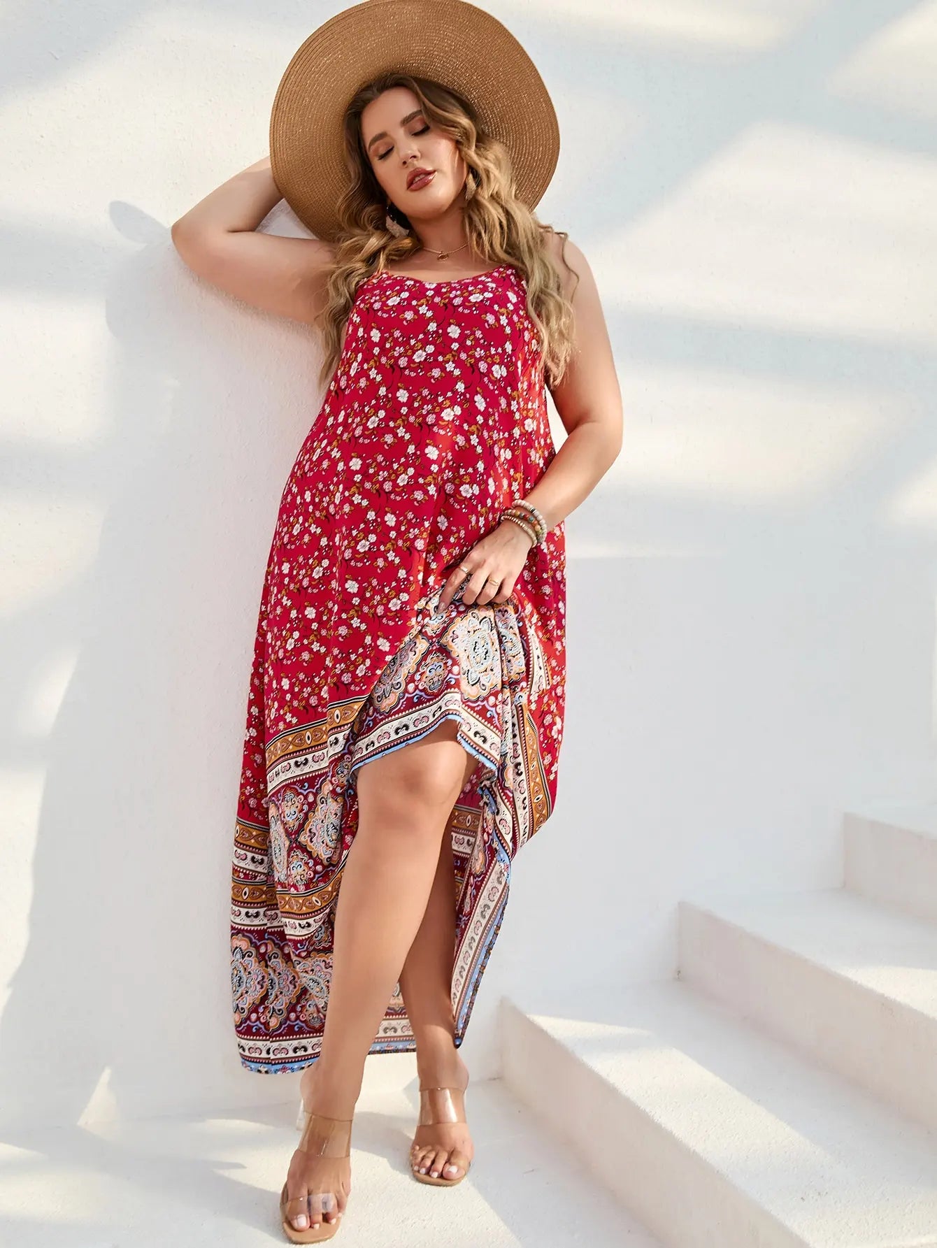 Spirit and Rebel Floral Boho Plus Size Maxi Dress [Spirit and Rebel]   