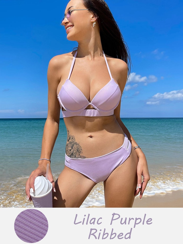 Sunset and Swim Ultra Push Up Bikini Sunset and Swim Lilac Purple Ribbed S