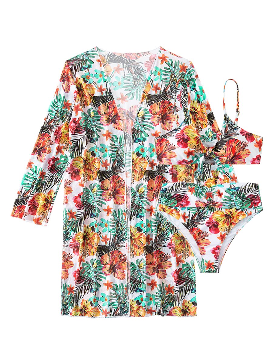 Floral Print Modest Knot Front Bikini including Cover Up Shirt [Spirit and Rebel]