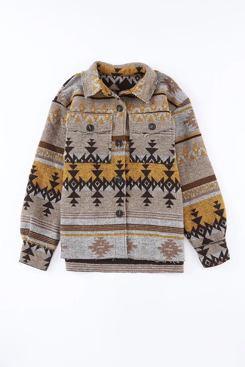 Wander in The Wild Boho Western Aztec Jacket [Spirit and Rebel] Camel S 