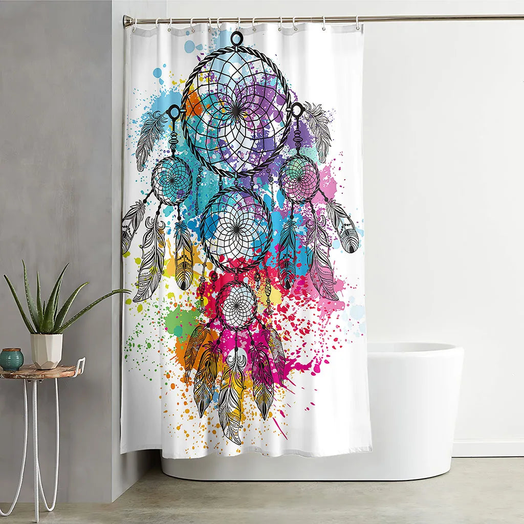 Dreamcatcher Dreamscape Curtain Boho Shower Curtain [Spirit and Rebel] White 150*180cm 