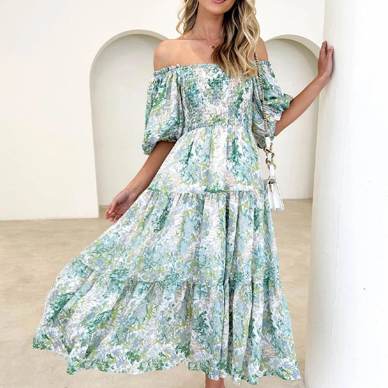 Enchanted Bloom Off-Shoulder Boho Maxi Dress [Spirit and Rebel]   