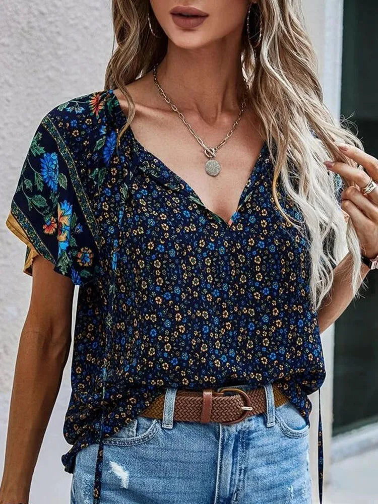 Spirit and Rebel Flowy Floral Boho Blouse [Spirit and Rebel]   