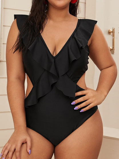 Bahamas Delight Ruffle One Piece Plus Size [Spirit and Rebel] SHJ20153 0XL