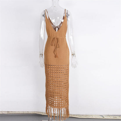 Sunset and Swim Sexy Fringe Tassel Crochet Beach Cover Up Dress Sunset and Swim