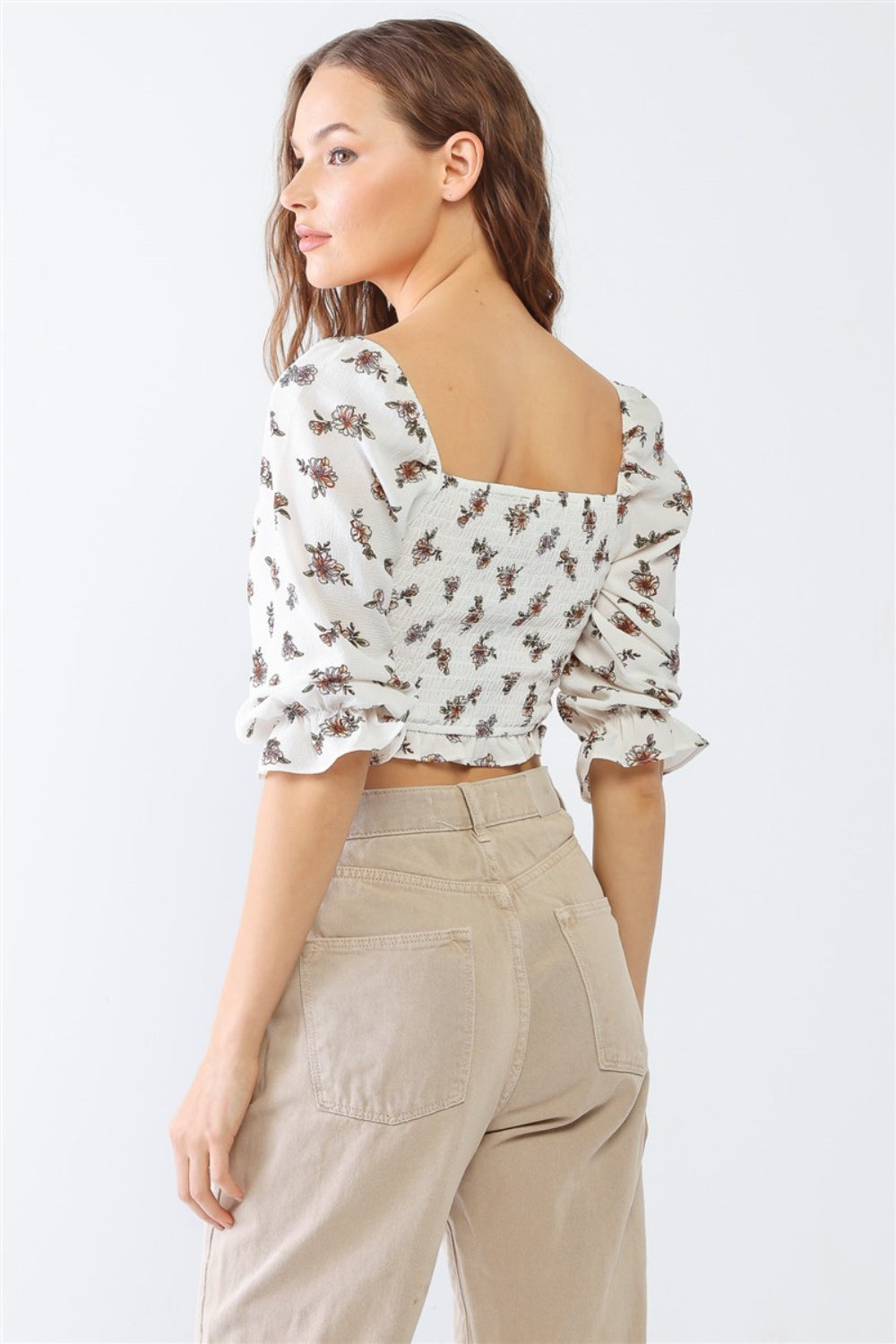 PAPERMOON Floral Ruffled Smocked Crop Top [Spirit and Rebel]   