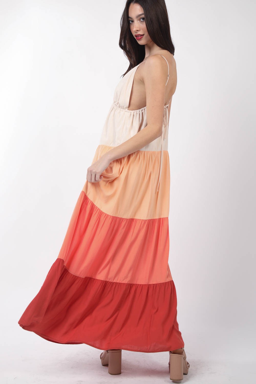 VERY J Color Block Tiered Maxi Cami Boho Dress [Spirit and Rebel]   