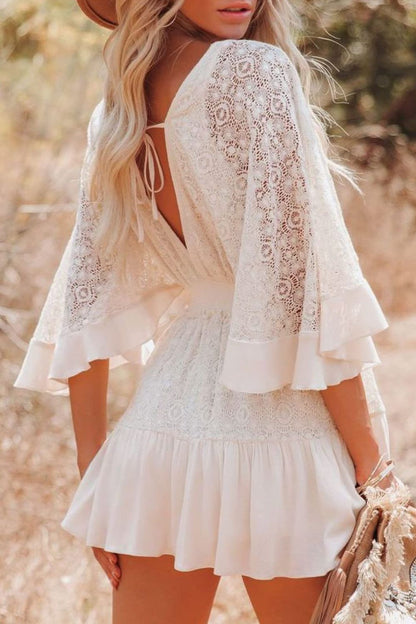 Lace Cutout Surplice Half Sleeve Dress [Spirit and Rebel]   