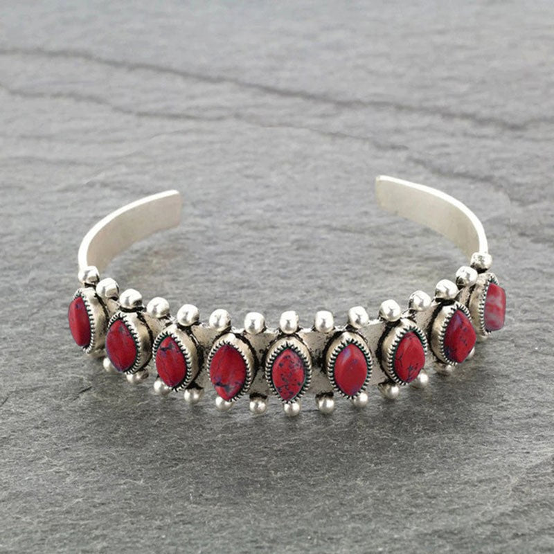 Artificial Turquoise Alloy Open Bracelet [Spirit and Rebel] Red One Size