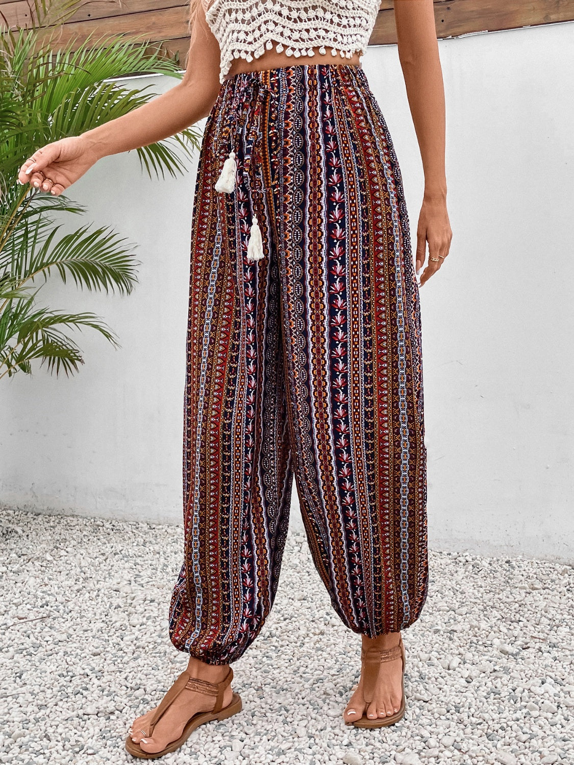 Tassel Printed High Waist Boho Pants - Spirit and Rebel [Spirit and Rebel]   