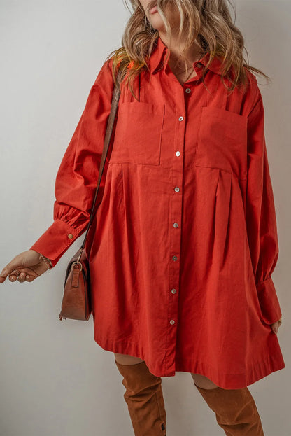 Pocketed Button Down Long Sleeve Boho Chic Shirt Dress - Spirit and Rebel [Spirit and Rebel]   