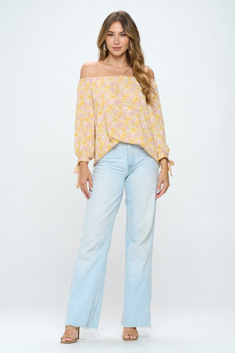 RENEE C Floral Off-Shoulder Long Sleeve Boho Blouse [Spirit and Rebel]   