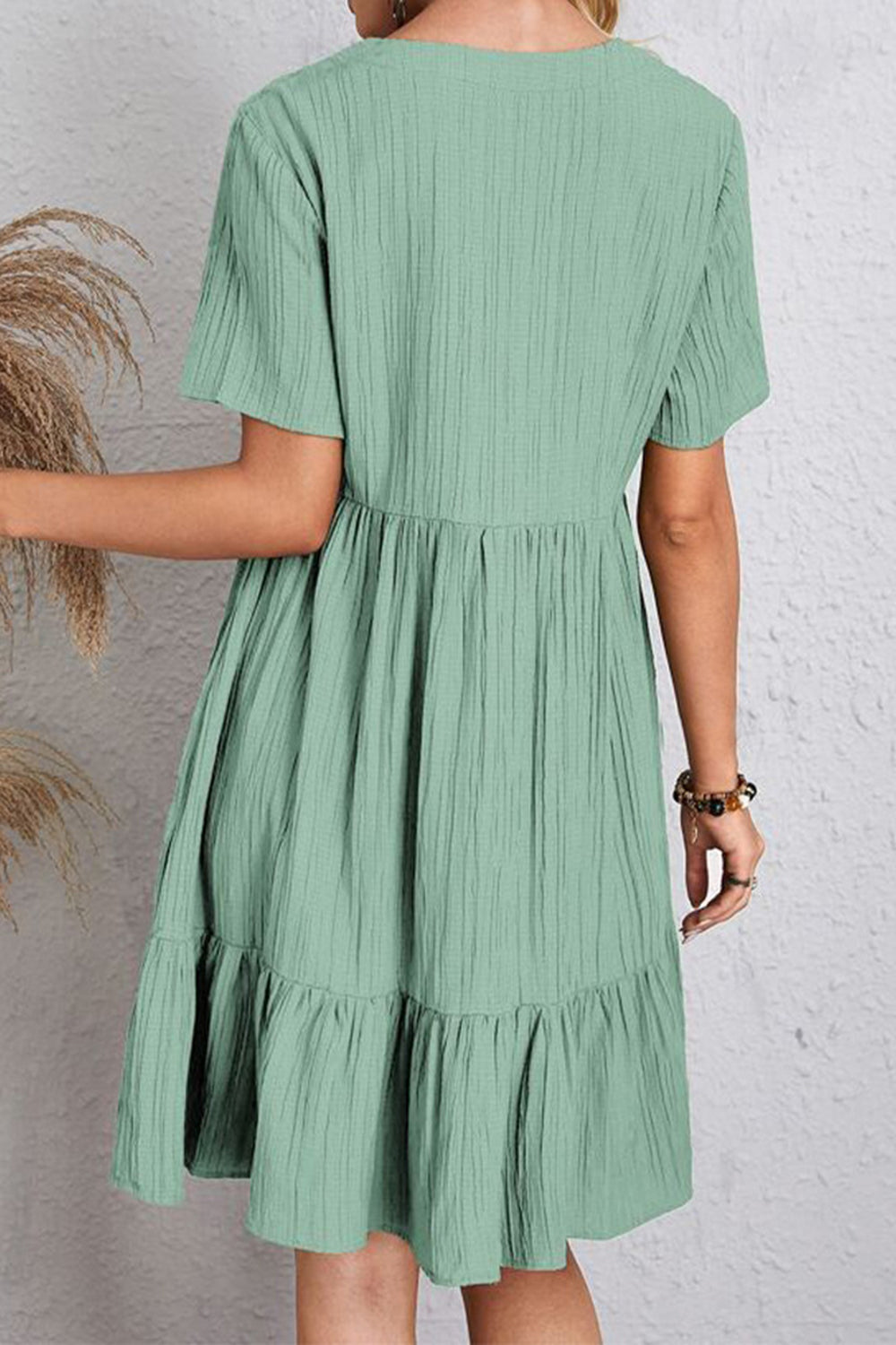 Boho Chic  Plus Size Ruched V-Neck Short Sleeve Dress [Spirit and Rebel]   