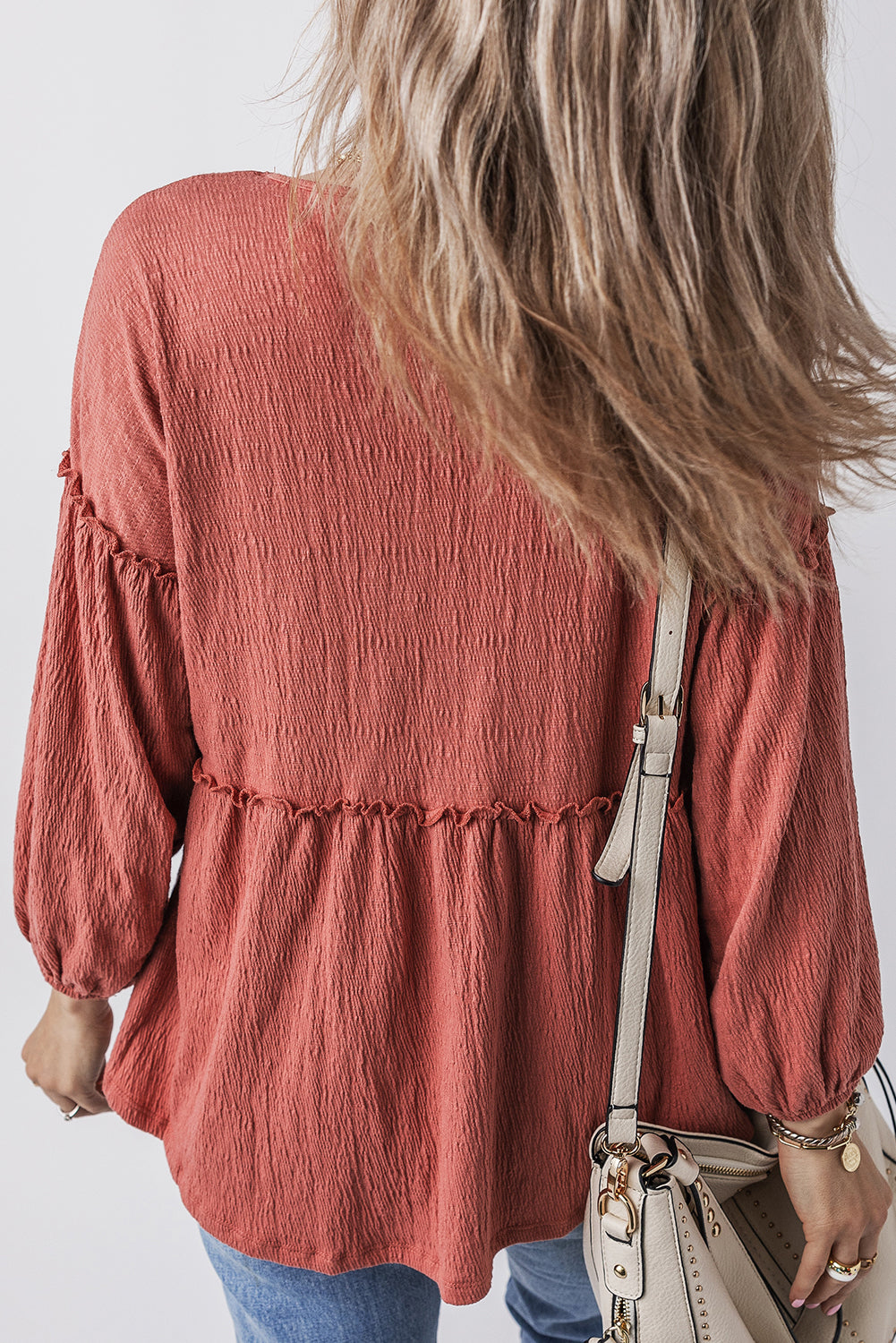 Frill V-Neck Long Sleeve Boho Blouse [Spirit and Rebel]   