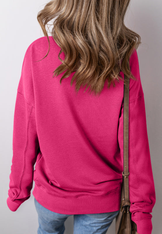 Solid Color Round Neck Long Sleeve Sweatshirt [Spirit and Rebel]