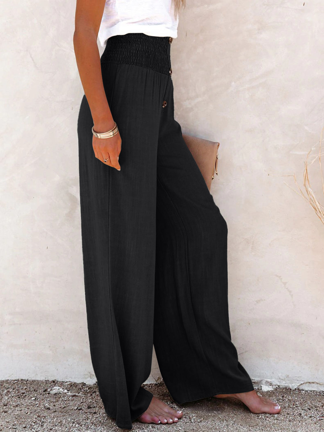 Plus Size Decorative Button High Waist Boho Pants - Spirit and Rebel [Spirit and Rebel]   