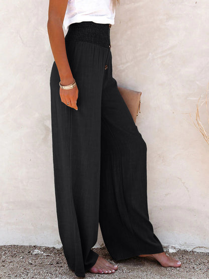 Plus Size Decorative Button High Waist Boho Pants - Spirit and Rebel [Spirit and Rebel]   