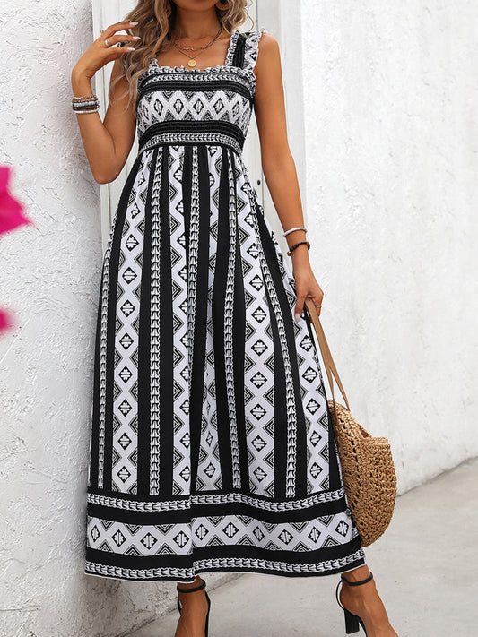 Printed Square Neck Wide Strap Boho Cami Boho Dress - Spirit and Rebel [Spirit and Rebel] Black S 