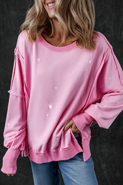 Exposed Seam Round Neck Long Sleeve Boho Sweatshirt - Spirit and Rebel [Spirit and Rebel]   