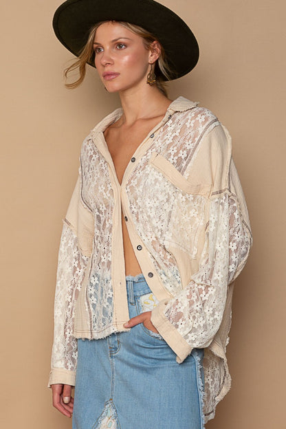 Boho Western Oversize Lace Button-Down Boho Shirt - Spirit and Rebel [Spirit and Rebel]   