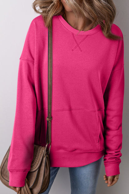 Solid Color Round Neck Long Sleeve Sweatshirt [Spirit and Rebel]