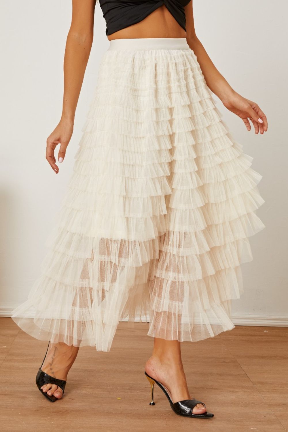 Ruched High Waist Tiered Boho Skirt [Spirit and Rebel]   