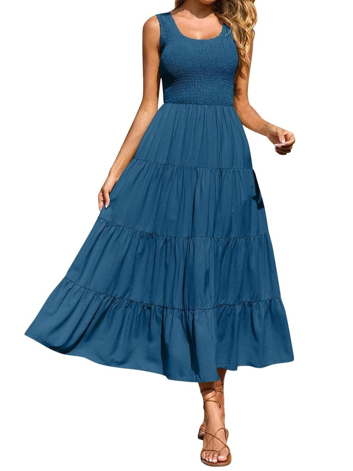 Boho Chic  Tiered Smocked Wide Strap Dress [Spirit and Rebel]   