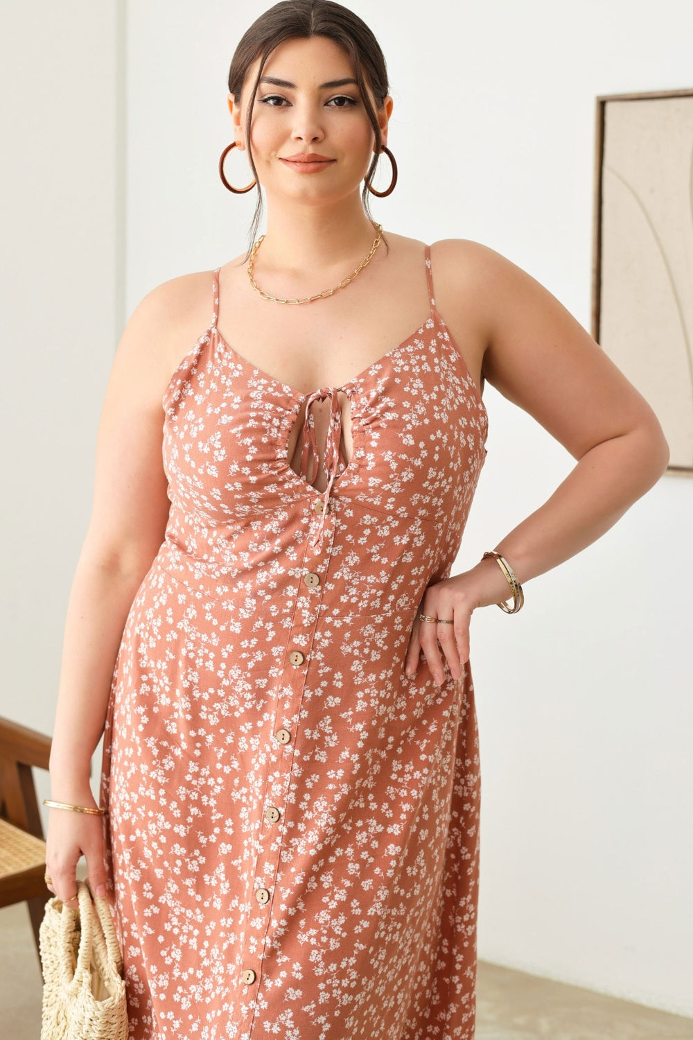 Plus Size Cutout Floral Spaghetti Strap Boho Dress - Spirit and Rebel [Spirit and Rebel]   