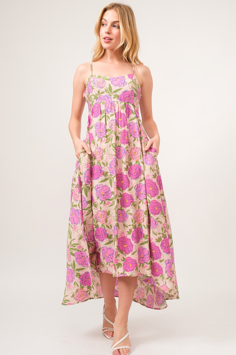 And The Why Floral High-Low Hem Cami Dress [Spirit and Rebel] Pink S 