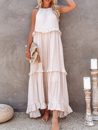 Ruffled Sleeveless Boho Maxi Dress with Pockets [Spirit and Rebel]   