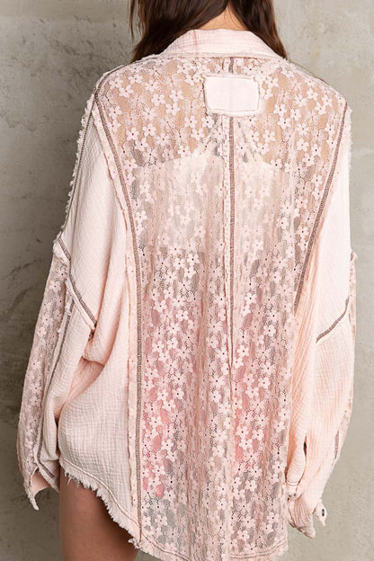 Oversize Lace Button-Down Boho Shirt - Spirit and Rebel [Spirit and Rebel]   