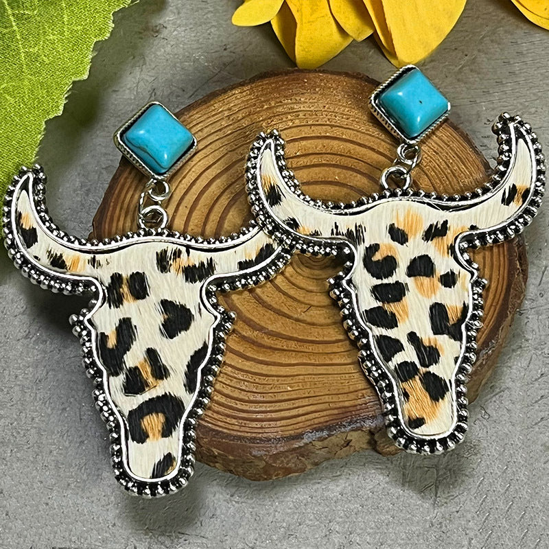 Bull Shape Turquoise Dangle Boho Western Earrings [Spirit and Rebel] Style D One Size 