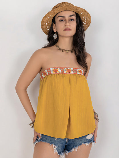 Embroidered Tube Sleeveless Boho Top - Spirit and Rebel [Spirit and Rebel]   