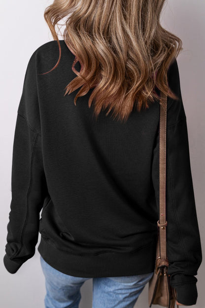 Solid Color Round Neck Long Sleeve Sweatshirt [Spirit and Rebel]